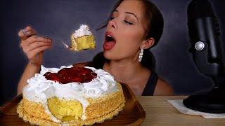 ASMR MUKBANG Strawberry Crunch Cake big bites