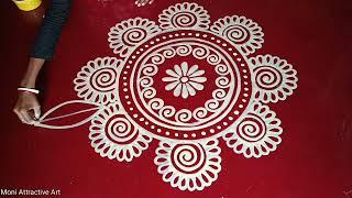 Latest Beautiful Round Alpona Design For Beginners  Floor Paint Draw Easy  Moni Attractive Art 
