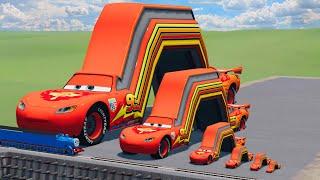 Big & Small Long Lightning Mcqueen vs Trains  BeamNG.Drive