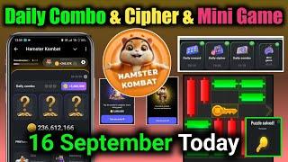 16 September Daily Combo & Cipher Code & Mini Game Hamster Kombat  Hamster Daily Combo & Mini Game