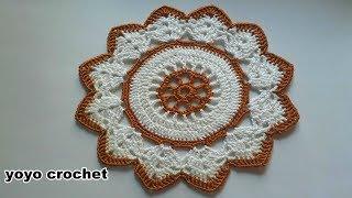 كروشية مفرش دائرى سهل وبسيط شرح للمبتدئين  crochet doily #يويو كروشية#