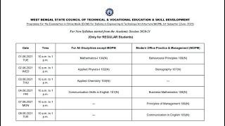 Wbscte 1st year Eiom Exam Routine For REGULAR & CASUAL student  1st Sem routine Diploma 