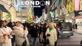 London Mayfair Christmas Lights & London Christmas Market 2023 Central London Night Walk 4K HDR