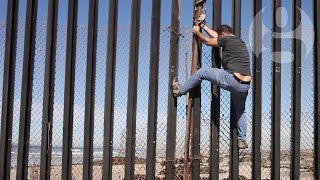 Palestinian artist at MexicoUS border Can I jump?  Crossing the line