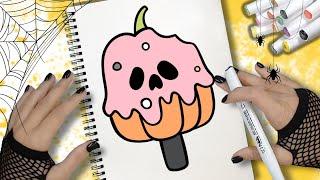 Como desenhar e colorir um DOCE DE ABÓBORA de HALLOWEEN - DESENHO DE HALLOWEEN kawaii FOFO - HOHUHU