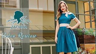  Zapaka Women Blue Vintage 1950s Dress Bowknot Short Sleeves Swing Party Dress