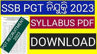 SSB PGT SYLLABUS 2023 ODISHASSB PGT RECRUITMENT 2023PGT PREPARATION ODISHA