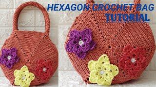 Hexagon Crochet Bag TutorialCara merajut Tas Hexagon #crochetbag #tasrajut