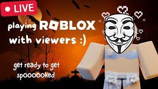LIVE - SPOOKY MONTH scary robux giveaway & playing roblox horror games  #pngtuber