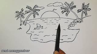 menggambar pantai  how to draw beach