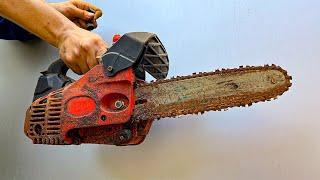 Full Restoration Of An Old Rusty Abandoned Chainsaw  Two stroke Engine Restored