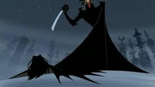 Aku shocked that he cant stab Samurai Jack with his own Sword and gets an ass wooping from Jack