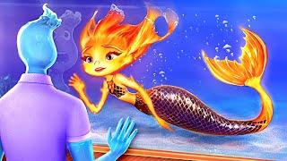 Ember and Wade from ELEMENTAL have Children Ember Become MERMAID Fire vs Water Parenting Hacks