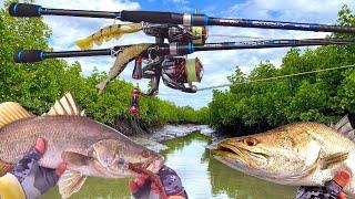 Catching Barramundi in Feeder Creeks... Rigging Stinger Hooks Holt Swim Prawns