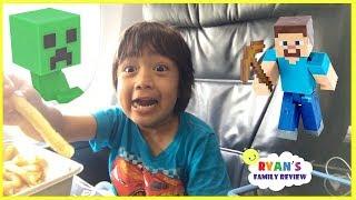 Surprise Toys Opening Challenge Minecraft Kid On the Airplane going home with Ryans Family Review