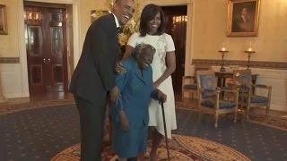 Watch 106-year-old womans priceless reaction to meeting the Obamas