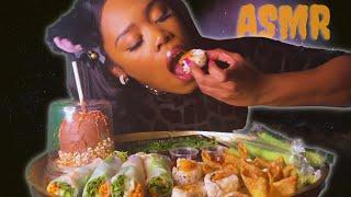 ASMR SUSHI MUKBANG  shrimp roll seaweed salad Rangoon  and Halloween TREATS 