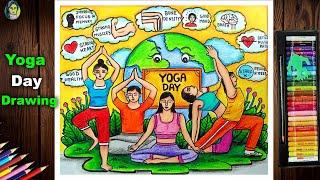 International Yoga Day Drawing Easy  Yoga Day Poster Drawing Step By Step  How To Draw Yoga Day