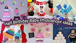 Half Birthday Theme Baby Photoshoot ideas  6 Month Baby Photoshoot ideas  Half birthday Decoration