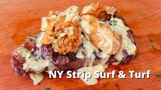 AMAZING NY Strip Steak Grilled ... with Fried Oysters & Hollandaise