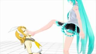 MMD Miku kicks Rins face