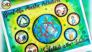 Beat Plastic Pollution Drawing stop plastic poster chart project -ban plastic  Environment Drawing