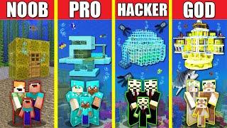 Minecraft Battle UNDERWATER HOUSE BUILD CHALLENGE - NOOB vs PRO vs HACKER vs GOD  Animation WATER