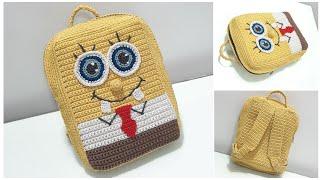 شنطه كروشيه اولادي وبناتي سبونج بوب تصمصم جديد خطوة بخطوة SpongeBobs crochet bag.