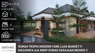 Desain Rumah Tropis Modern Di Lahan Asimetris 1 Lantai 4 Kamar Tidur