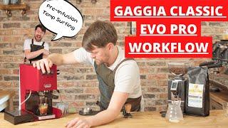 Gaggia Classic 2023 Pro Evo Workflow Preinfusion Temp Surfing & Milk Steaming. No Cuts.