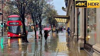 London Rainy Day Walk in Spring - 2024 ️  West End Rain Walk 4K HDR