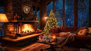 Cozy winter Christmas ambience  Overcome stress in 5 minutes  Blizzard Fireplace sound and Cats