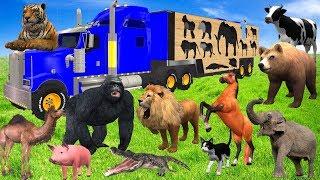 Wild Animals On Wooden Transporter Truck Toys For Kids - Learn Animals Names & Sounds