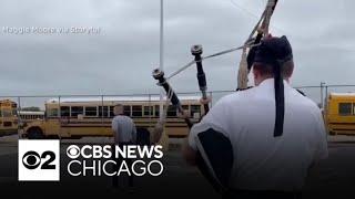 Illinois high school seniors blow principal away with bagpipe prank