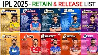 IPL 2025 - ALL TEAMS RETAINED AND RELEASED PLAYERS  IPL 2025 ALL TEAM RETAIN & RELEASE PLAYERS LIST