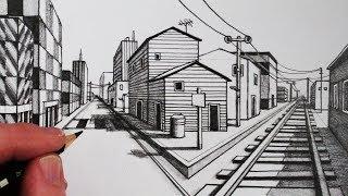 How to Draw Road and Railway in  1-Point Perspective Narrated Step by Step