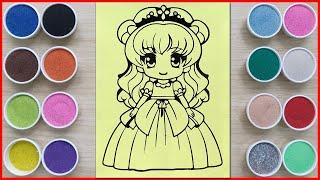 Sand painting anime princess how to paint princess with colors sand satisfying Chim Xinh channel