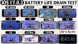 iOS 17.0.2 BATTERY TEST in 2023  SE 2020 vs SE 2022 XRXS Max111213 Mini131411 Pro vs 12 Pro