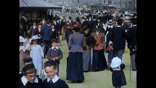 4k 50fps colorized 1901  Panoramic View of the Morecambe Sea Front.