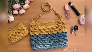 كروشيه  شنطة بغرزة قشور السمك _  Crochet bag with crocodile stitch  #bags_crochet