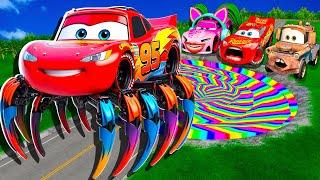 Rainbow Pit Transform In Big & SmallMcQueen Golden & Mater vs  Pixar Cars Beam.NG Drive