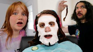 Adleys HAiR SALON and Dad Makeover Surprise Real Haircut for Sleeping Dads Adley is the Spa Boss