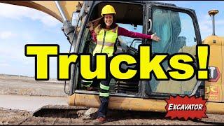 Construction Vehicles in Real Life. Excavator Bulldozer Tractors Dump Trucks with Patty Shukla