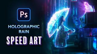 Creating HOLOGRAPHIC RAIN in Photoshop - NFT Speed Art