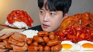 아내표 집밥 오징어젓갈 스팸구이 볶음김치 비엔나소세지 계란후라이 김 요리 먹방 Salted Squid & Spam & Sausage ASMR MUKBANG EATING SHOW