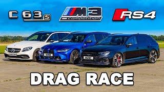 New RS4 Comp v M3 v AMG C63 Estate DRAG RACE