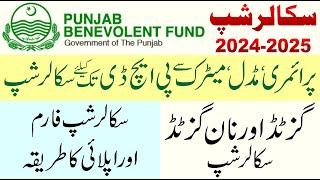 Punjab Benevolent Fund Scholarship 2024  Punjab Govt Scholarship for Matric Inter Bachelor & Master