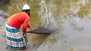 Fish Catching Using by Cast Net in The Village Pond