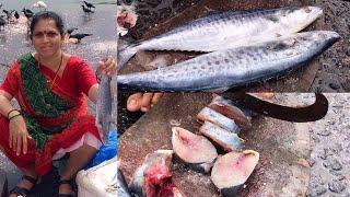 live fish cutting  Big King Fish Cutting Skill  Seer fish  Surmai Fish Market  fresh fish