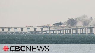 Explosion damages bridge to Crimea thats vital to Russias war efforts